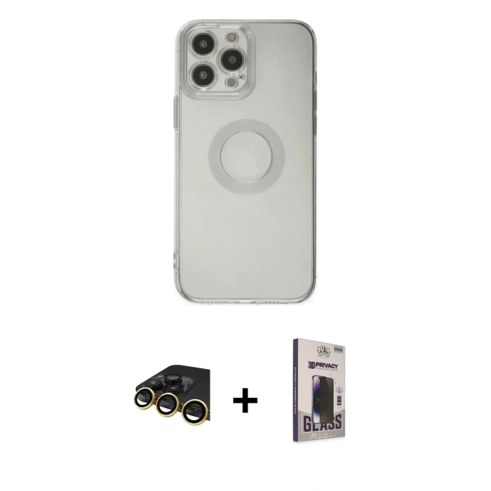 MARSİLYAN™- iPhone 13 Pro Max Kılıf Kutup Klasik - Siyah Bilvis Hayalet Cam Ekran Koruyucu + Raze Metal Kamera Lens - GD