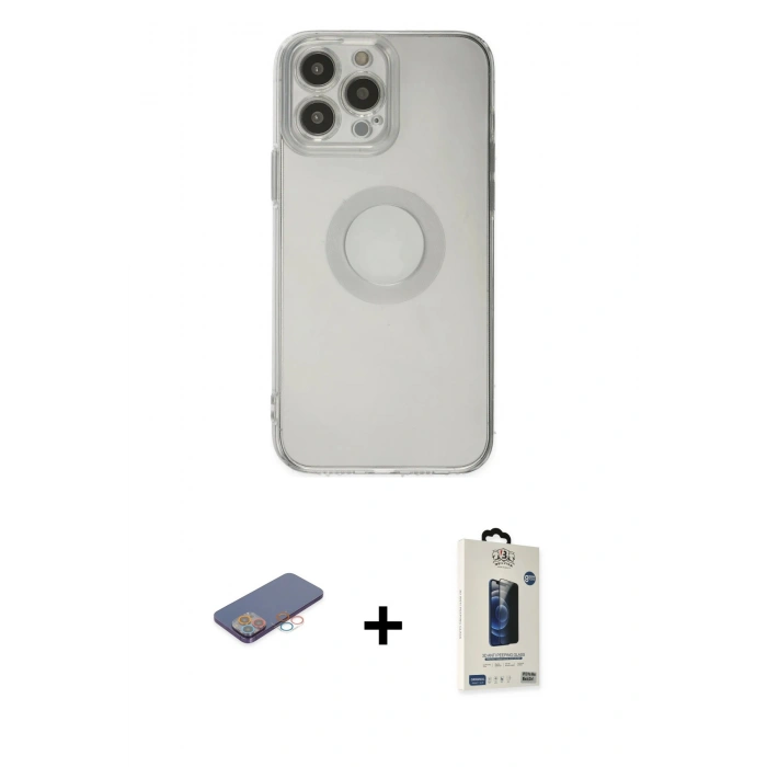 MARSİLYAN™- iPhone 13 Pro Max Kılıf Kutup Klasik - Siyah Bilvis Hayalet Cam Ekran Koruyucu + Renkli Kamera Lens Koruma Cam - PE