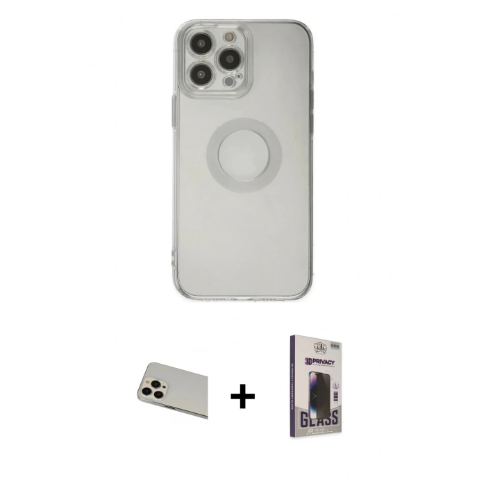 MARSİLYAN™- iPhone 13 Pro Max Kılıf Kutup Klasik - Siyah Bilvis Hayalet Cam Ekran Koruyucu + Rainbow Kamera Lens Koruma Cam - REGD