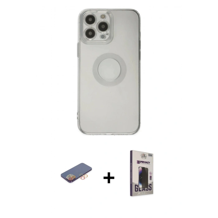 MARSİLYAN™- iPhone 13 Pro Max Kılıf Kutup Klasik - Siyah Bilvis Hayalet Cam Ekran Koruyucu + Renkli Kamera Lens Koruma Cam - TU