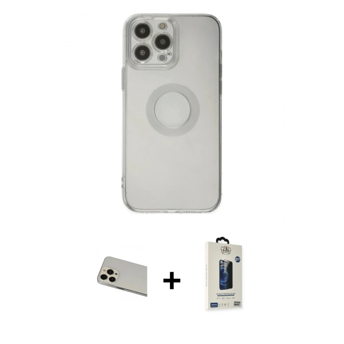 MARSİLYAN™- iPhone 13 Pro Max Kılıf Kutup Klasik - Siyah Bilvis Hayalet Cam Ekran Koruyucu + Rainbow Kamera Lens Koruma Cam - REGD