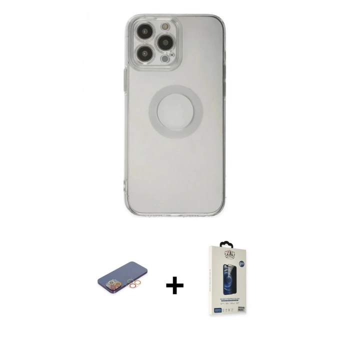 MARSİLYAN™- iPhone 13 Pro Max Kılıf Kutup Klasik - Siyah Bilvis Hayalet Cam Ekran Koruyucu + Renkli Kamera Lens Koruma Cam - TU