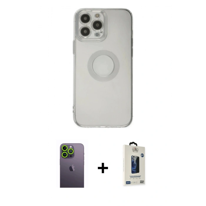 MARSİLYAN™- iPhone 13 Pro Max Kılıf Kutup Klasik - Siyah Bilvis Hayalet Cam Ekran Koruyucu + Neon Fosforlu Kamera Lens - YL