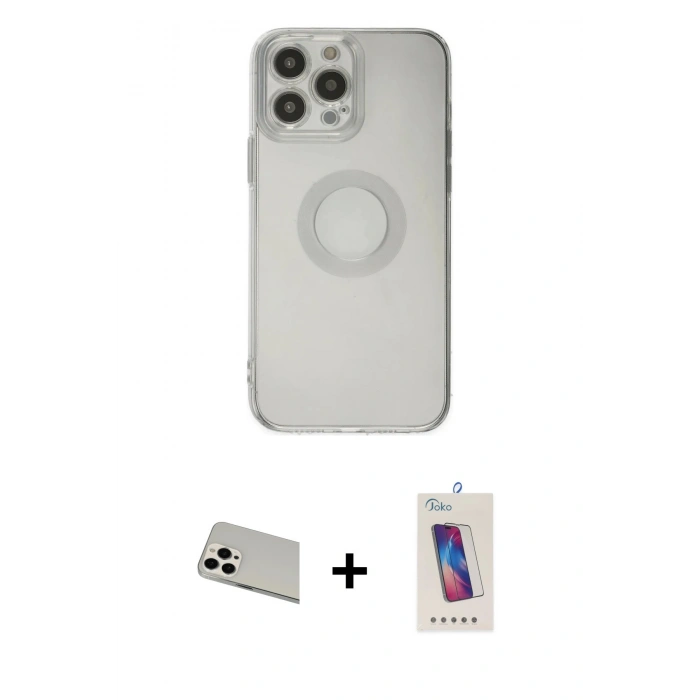 MARSİLYAN™- iPhone 13 Pro Max Kılıf Kutup Klasik - Siyah Joko 5D Cam + Beyaz Rainbow Kamera Lens Koruma Cam