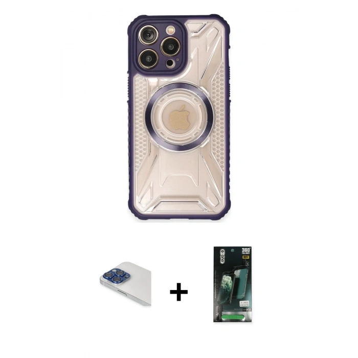 MARSİLYAN™- iPhone 13 Pro Max Kılıf Kutup Modern - Şeffaf 360 Full Body Arka Koruyucu + Pers Alüminyum Kamera Lens - LT