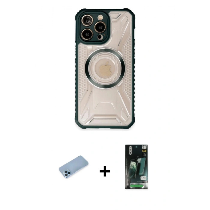 MARSİLYAN™- iPhone 13 Pro Max Kılıf Kutup Modern - Şeffaf 360 Full Body Arka Koruyucu + Shine Kamera Lens Koruma Cam - MI