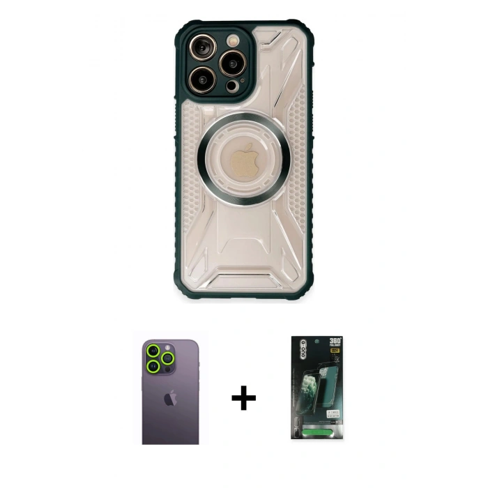 MARSİLYAN™- iPhone 13 Pro Max Kılıf Kutup Modern - Şeffaf 360 Full Body Arka Koruyucu + Neon Fosforlu Kamera Lens - YL