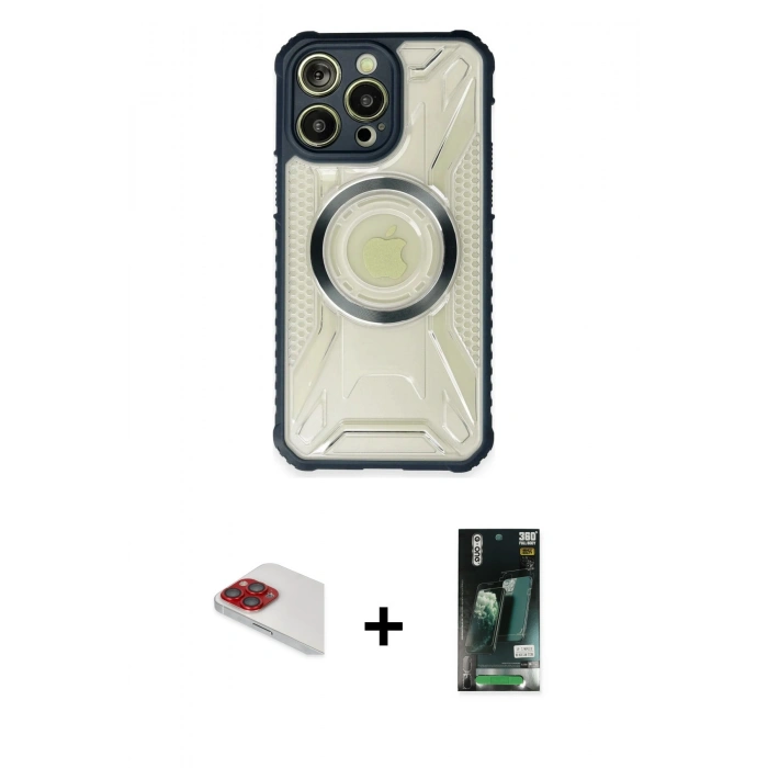 MARSİLYAN™- iPhone 13 Pro Max Kılıf Kutup Modern - Şeffaf 360 Full Body Arka Koruyucu + Pers Alüminyum Kamera Lens - KI