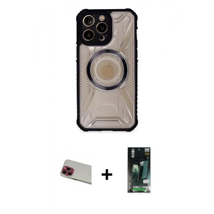 MARSİLYAN™- iPhone 13 Pro Max Kılıf Kutup Modern - Şeffaf 360 Full Body Arka Koruyucu + Rainbow Kamera Lens Koruma Cam - KI