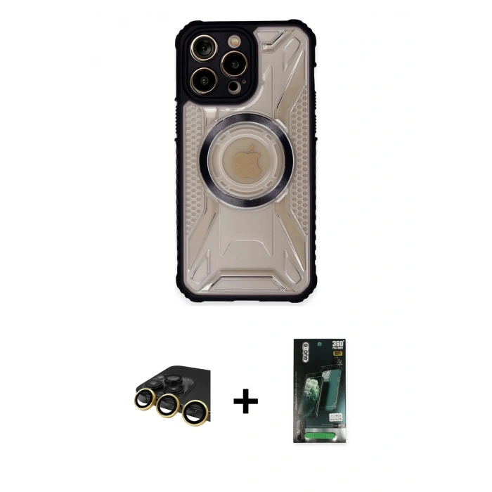 MARSİLYAN™- iPhone 13 Pro Max Kılıf Kutup Modern - Şeffaf 360 Full Body Arka Koruyucu + Raze Metal Kamera Lens - GD