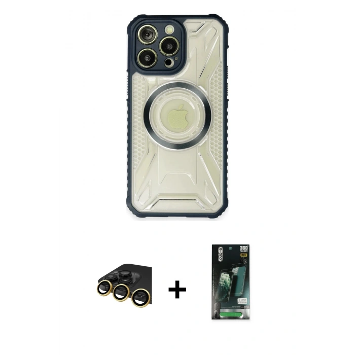 MARSİLYAN™- iPhone 13 Pro Max Kılıf Kutup Modern - Şeffaf 360 Full Body Arka Koruyucu + Raze Metal Kamera Lens - GD
