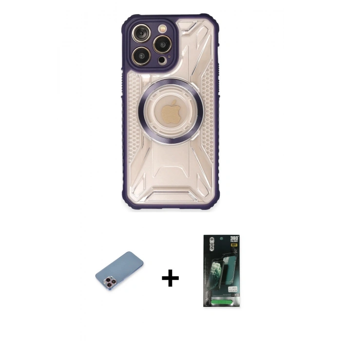 MARSİLYAN™- iPhone 13 Pro Max Kılıf Kutup Modern - Şeffaf 360 Full Body Arka Koruyucu + Shine Kamera Lens Koruma Cam - PE