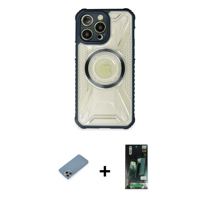 MARSİLYAN™- iPhone 13 Pro Max Kılıf Kutup Modern - Şeffaf 360 Full Body Arka Koruyucu + Shine Kamera Lens Koruma Cam - GI