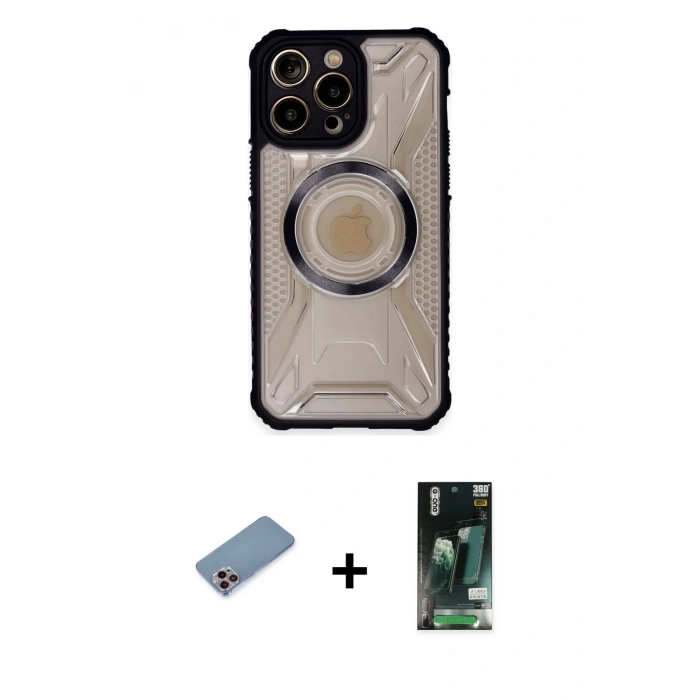 MARSİLYAN™- iPhone 13 Pro Max Kılıf Kutup Modern - Şeffaf 360 Full Body Arka Koruyucu + Shine Kamera Lens Koruma Cam - PE