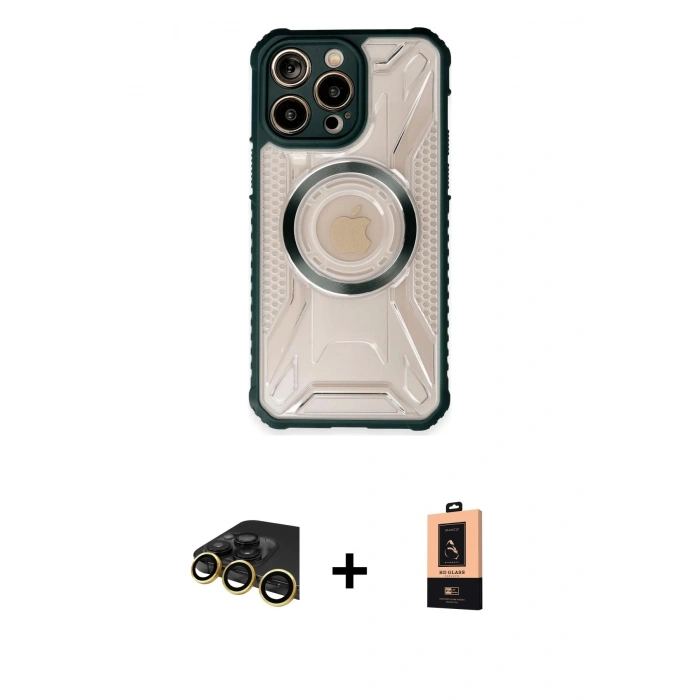 MARSİLYAN™- iPhone 13 Pro Max Kılıf Kutup Modern - Şeffaf Maxco Cam Ekran Koruyucu + Raze Metal Kamera Lens - GD