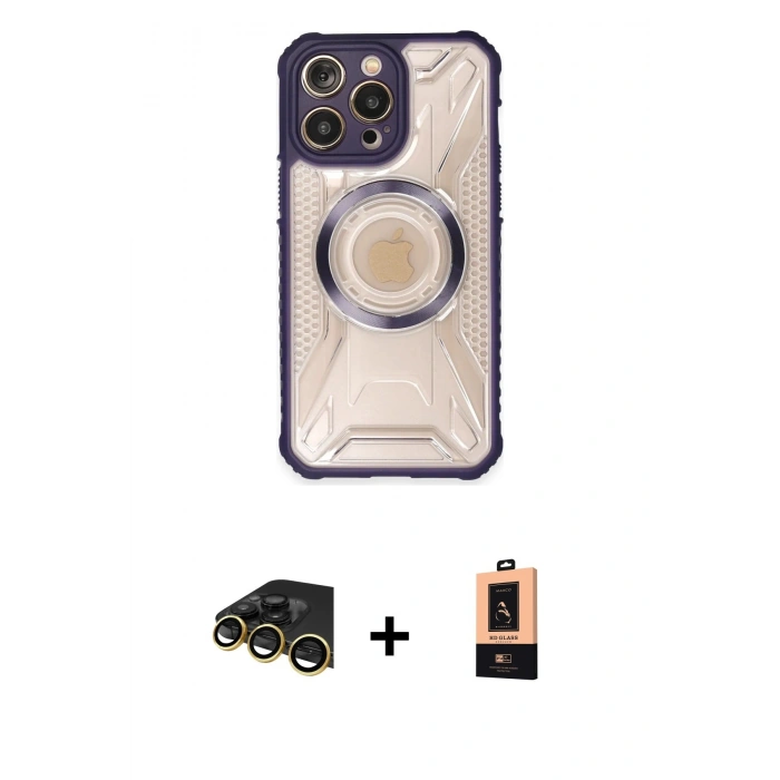MARSİLYAN™- iPhone 13 Pro Max Kılıf Kutup Modern - Şeffaf Maxco Cam Ekran Koruyucu + Raze Metal Kamera Lens - GD