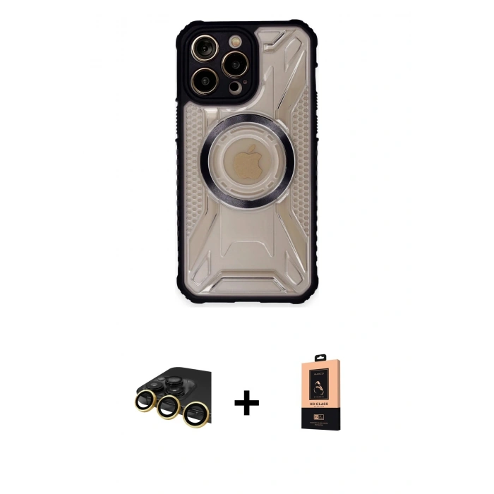 MARSİLYAN™- iPhone 13 Pro Max Kılıf Kutup Modern - Şeffaf Maxco Cam Ekran Koruyucu + Raze Metal Kamera Lens - GD