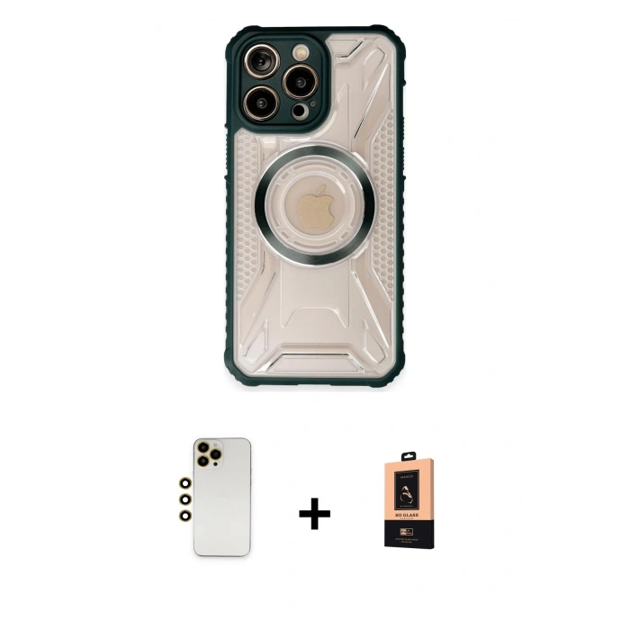 MARSİLYAN™- iPhone 13 Pro Max Kılıf Kutup Modern - Şeffaf Maxco Cam Ekran Koruyucu + Gold Shine Kamera Lens