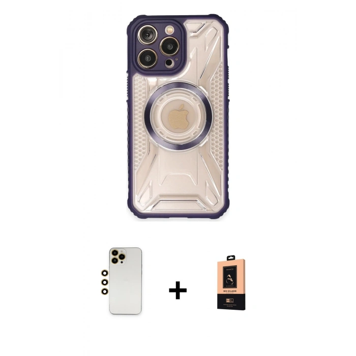 MARSİLYAN™- iPhone 13 Pro Max Kılıf Kutup Modern - Şeffaf Maxco Cam Ekran Koruyucu + Gold Shine Kamera Lens