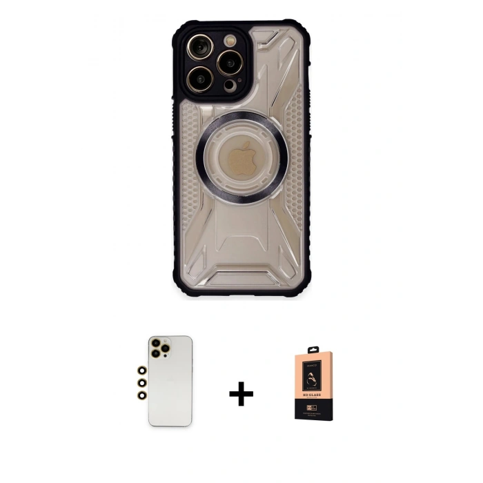 MARSİLYAN™- iPhone 13 Pro Max Kılıf Kutup Modern - Şeffaf Maxco Cam Ekran Koruyucu + Gold Shine Kamera Lens