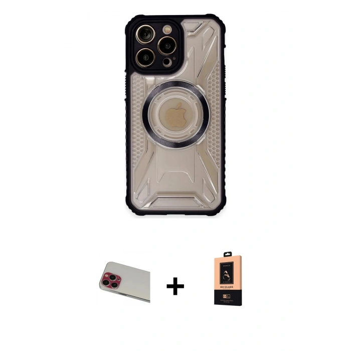 MARSİLYAN™- iPhone 13 Pro Max Kılıf Kutup Modern - Şeffaf Maxco Cam Ekran Koruyucu + Kırmızı Rainbow Kamera Lens Koruma Cam