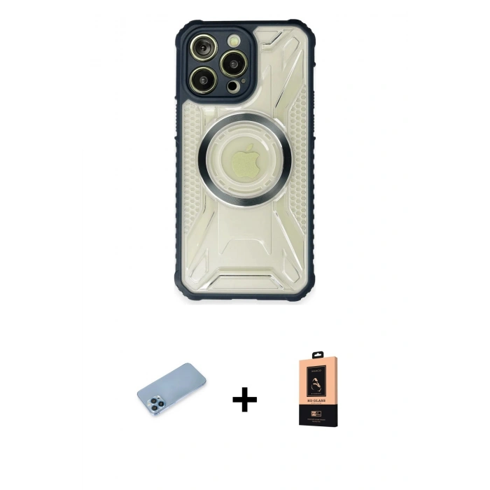 MARSİLYAN™- iPhone 13 Pro Max Kılıf Kutup Modern - Şeffaf Maxco Cam Ekran Koruyucu + Shine Kamera Lens Koruma Cam - MI