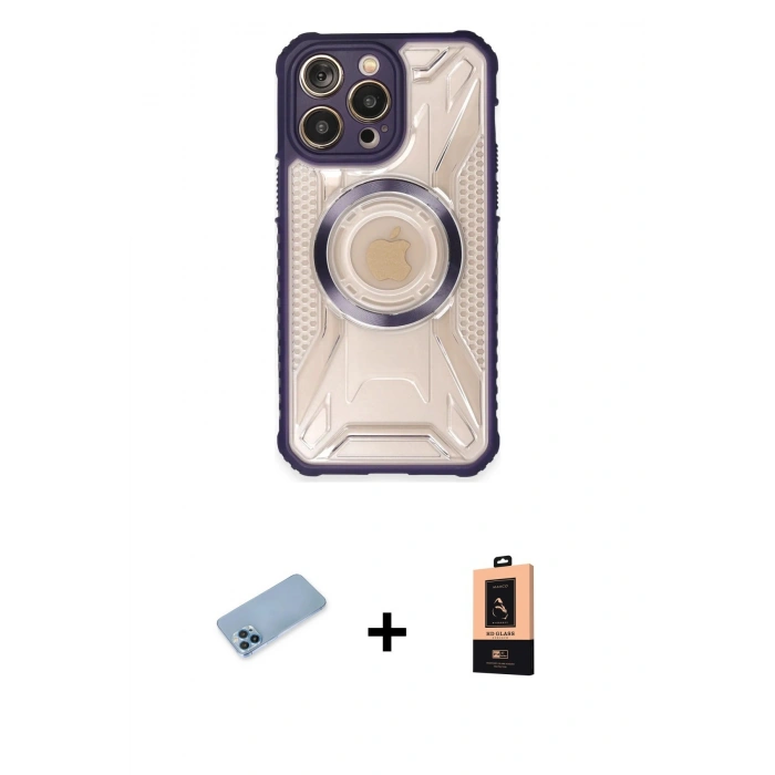MARSİLYAN™- iPhone 13 Pro Max Kılıf Kutup Modern - Şeffaf Maxco Cam Ekran Koruyucu + Shine Kamera Lens Koruma Cam - MI