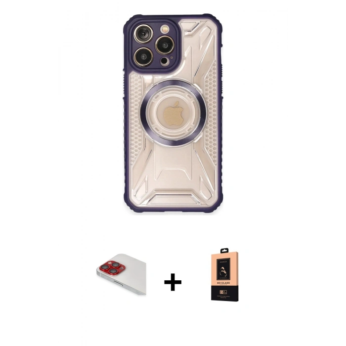 MARSİLYAN™- iPhone 13 Pro Max Kılıf Kutup Modern - Şeffaf Maxco Cam Ekran Koruyucu + Pers Alüminyum Kamera Lens - KI