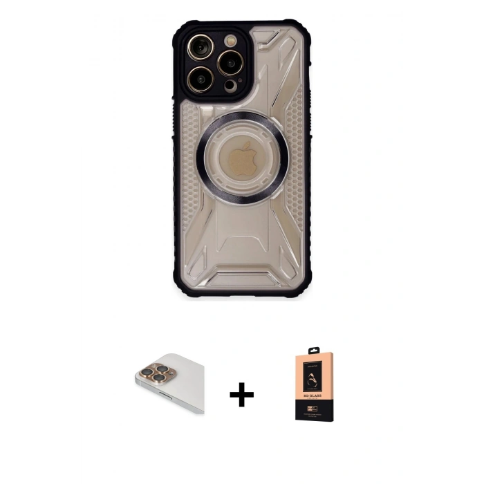 MARSİLYAN™- iPhone 13 Pro Max Kılıf Kutup Modern - Şeffaf Maxco Cam Ekran Koruyucu + Pers Alüminyum Kamera Lens - GD