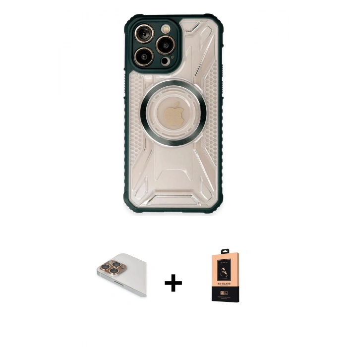 MARSİLYAN™- iPhone 13 Pro Max Kılıf Kutup Modern - Şeffaf Maxco Cam Ekran Koruyucu + Pers Alüminyum Kamera Lens - GD