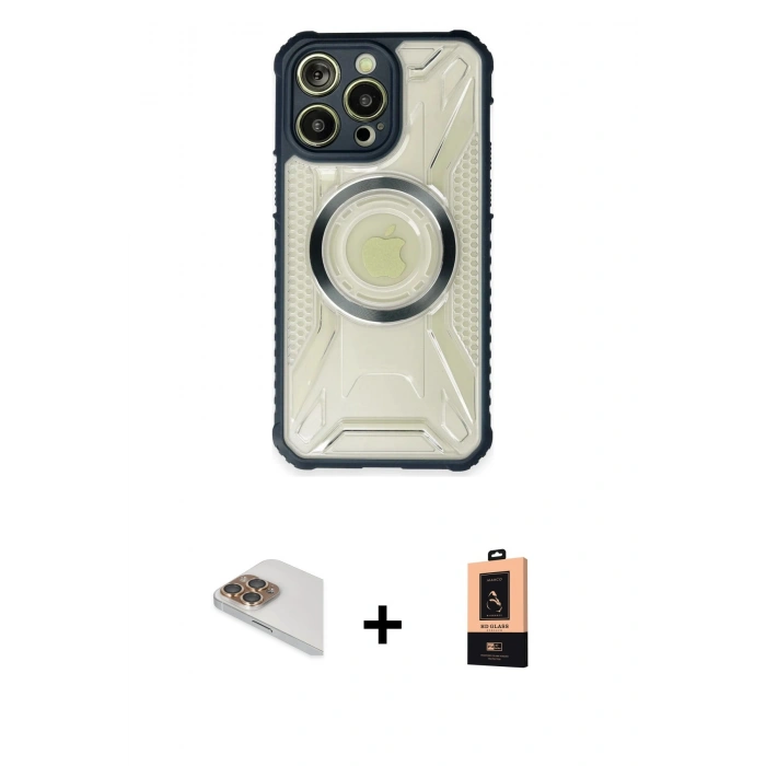 MARSİLYAN™- iPhone 13 Pro Max Kılıf Kutup Modern - Şeffaf Maxco Cam Ekran Koruyucu + Pers Alüminyum Kamera Lens - GD