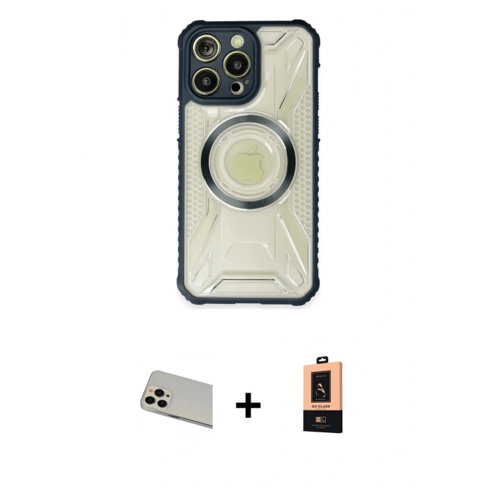 MARSİLYAN™- iPhone 13 Pro Max Kılıf Kutup Modern - Şeffaf Maxco Cam Ekran Koruyucu + Rainbow Kamera Lens Koruma Cam - REGD