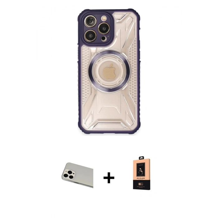 MARSİLYAN™- iPhone 13 Pro Max Kılıf Kutup Modern - Şeffaf Maxco Cam Ekran Koruyucu + Rainbow Kamera Lens Koruma Cam - BZ