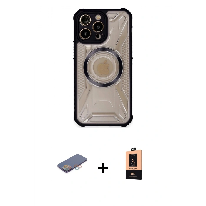 MARSİLYAN™- iPhone 13 Pro Max Kılıf Kutup Modern - Şeffaf Maxco Cam Ekran Koruyucu + Renkli Kamera Lens Koruma Cam - PE
