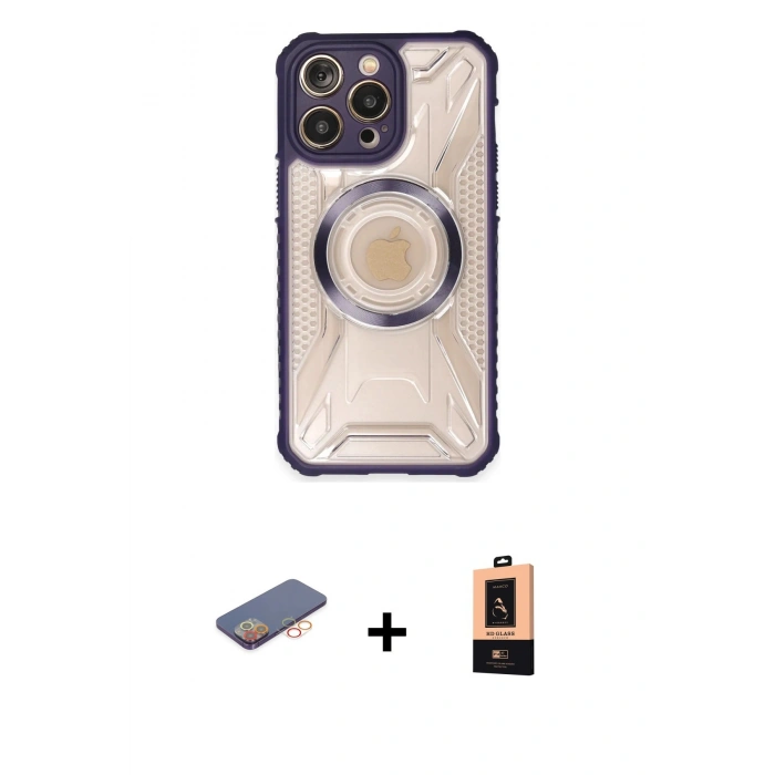 MARSİLYAN™- iPhone 13 Pro Max Kılıf Kutup Modern - Şeffaf Maxco Cam Ekran Koruyucu + Renkli Kamera Lens Koruma Cam - TU