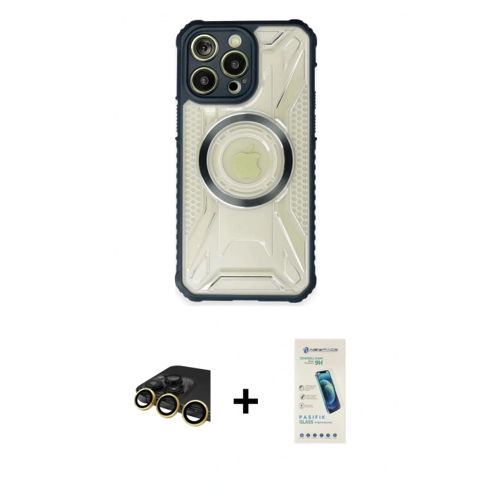 MARSİLYAN™- iPhone 13 Pro Max Kılıf Kutup Modern - Şeffaf Pasifik Cam Ekran Koruyucu + Raze Metal Kamera Lens - GD