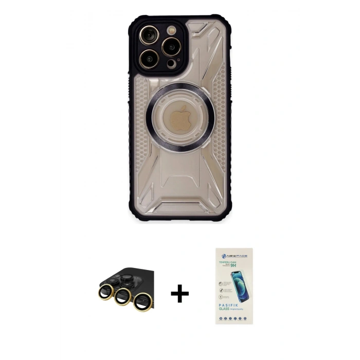 MARSİLYAN™- iPhone 13 Pro Max Kılıf Kutup Modern - Şeffaf Pasifik Cam Ekran Koruyucu + Raze Metal Kamera Lens - GD