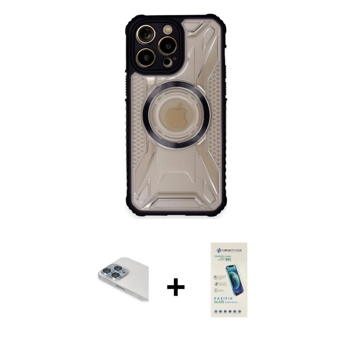 MARSİLYAN™- iPhone 13 Pro Max Kılıf Kutup Modern - Şeffaf Pasifik Cam Ekran Koruyucu + Pers Alüminyum Kamera Lens - SABE