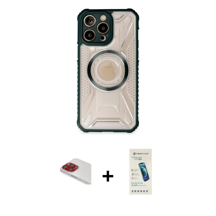MARSİLYAN™- iPhone 13 Pro Max Kılıf Kutup Modern - Şeffaf Pasifik Cam Ekran Koruyucu + Pers Alüminyum Kamera Lens - KI