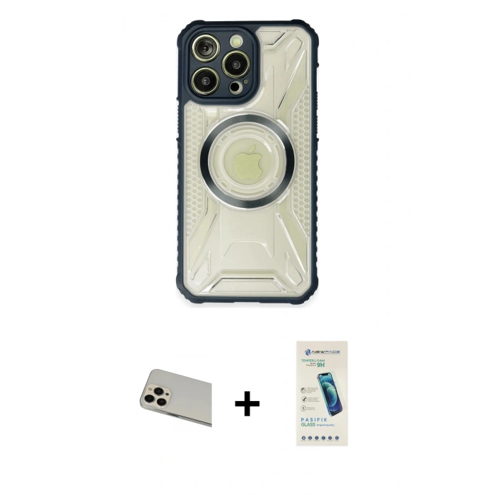 MARSİLYAN™- iPhone 13 Pro Max Kılıf Kutup Modern - Şeffaf Pasifik Cam Ekran Koruyucu + Rainbow Kamera Lens Koruma Cam - REGD