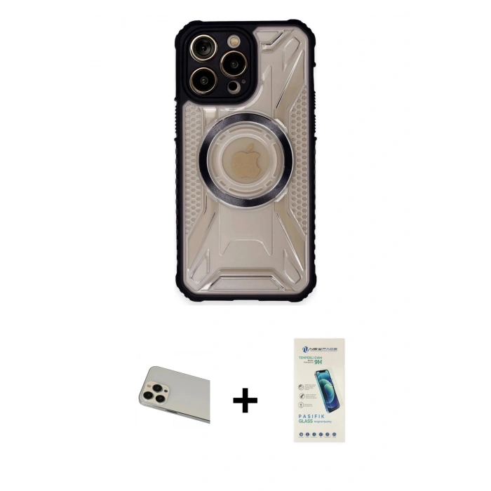 MARSİLYAN™- iPhone 13 Pro Max Kılıf Kutup Modern - Şeffaf Pasifik Cam Ekran Koruyucu + Rainbow Kamera Lens Koruma Cam - REGD