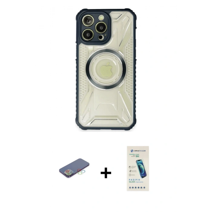MARSİLYAN™- iPhone 13 Pro Max Kılıf Kutup Modern - Şeffaf Pasifik Cam Ekran Koruyucu + Renkli Kamera Lens Koruma Cam - MI