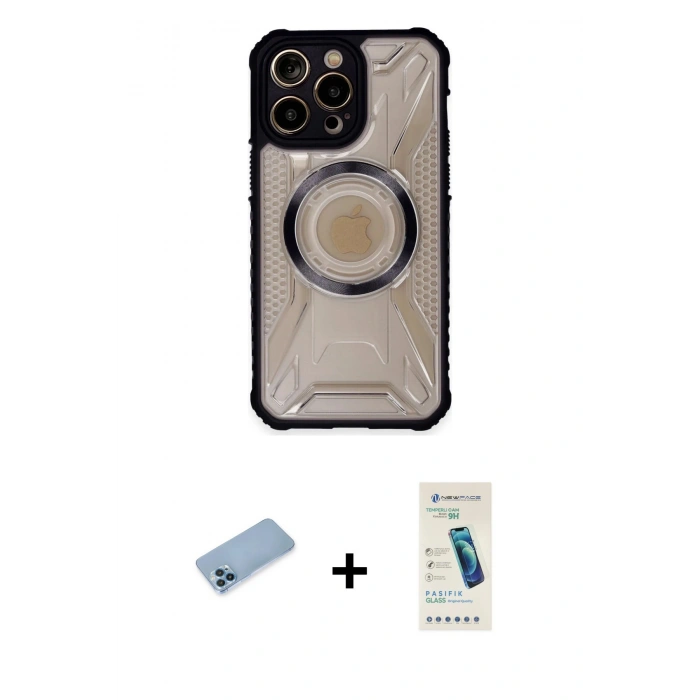 MARSİLYAN™- iPhone 13 Pro Max Kılıf Kutup Modern - Şeffaf Pasifik Cam Ekran Koruyucu + Shine Kamera Lens Koruma Cam - MI