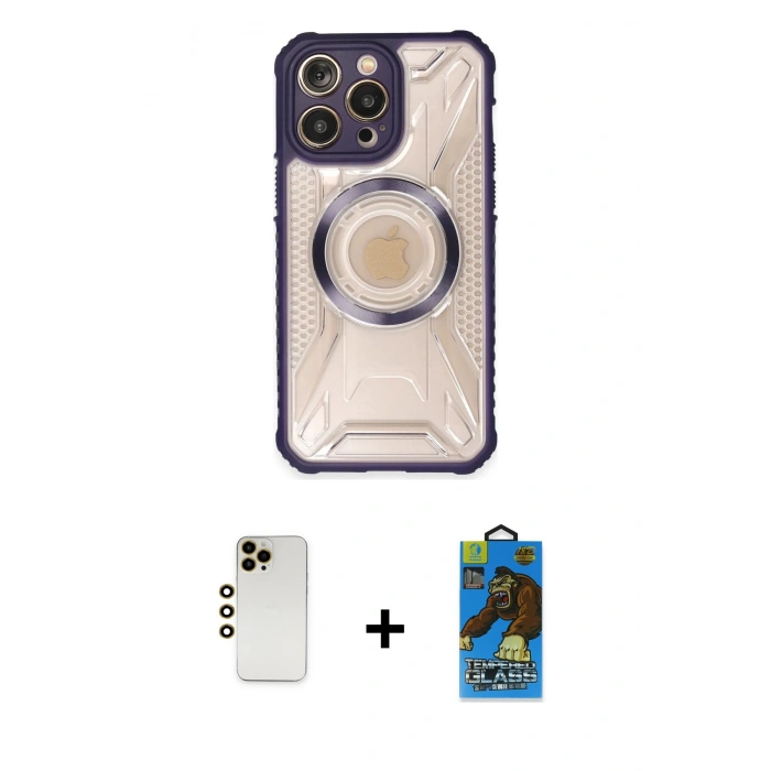 MARSİLYAN™- iPhone 13 Pro Max Kılıf Kutup Modern - Siyah 18D Cam Ekran Koruyucu + Shine Kamera Lens - GD