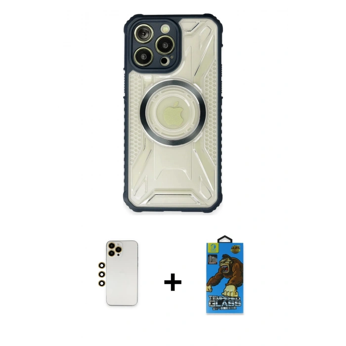 MARSİLYAN™- iPhone 13 Pro Max Kılıf Kutup Modern - Siyah 18D Cam Ekran Koruyucu + Shine Kamera Lens - GD