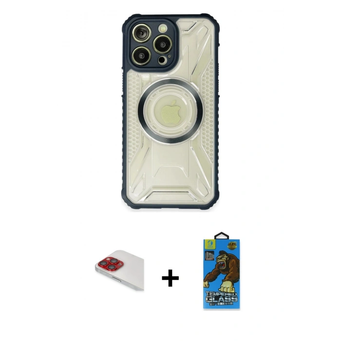 MARSİLYAN™- iPhone 13 Pro Max Kılıf Kutup Modern - Siyah 18D Cam Ekran Koruyucu + Pers Alüminyum Kamera Lens - KI