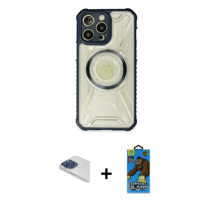 MARSİLYAN™- iPhone 13 Pro Max Kılıf Kutup Modern - Siyah 18D Cam Ekran Koruyucu + Pers Alüminyum Kamera Lens - LT