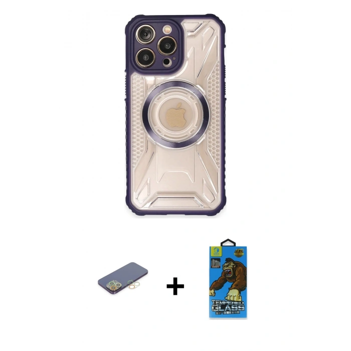 MARSİLYAN™- iPhone 13 Pro Max Kılıf Kutup Modern - Siyah 18D Cam Ekran Koruyucu + Renkli Kamera Lens Koruma Cam - SI
