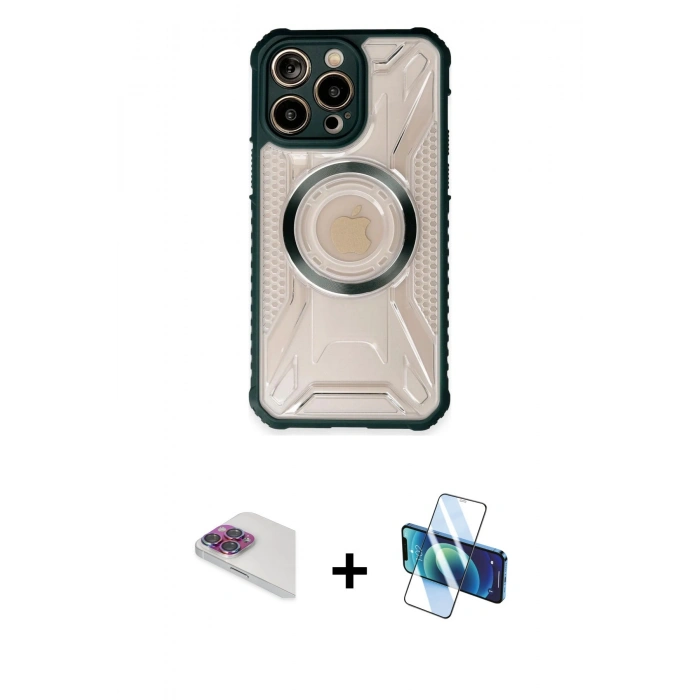 MARSİLYAN™- iPhone 13 Pro Max Kılıf Kutup Modern - Siyah 3D Antistatik Cam Ekran Koruyucu + Pers Alüminyum Kamera Lens - GI