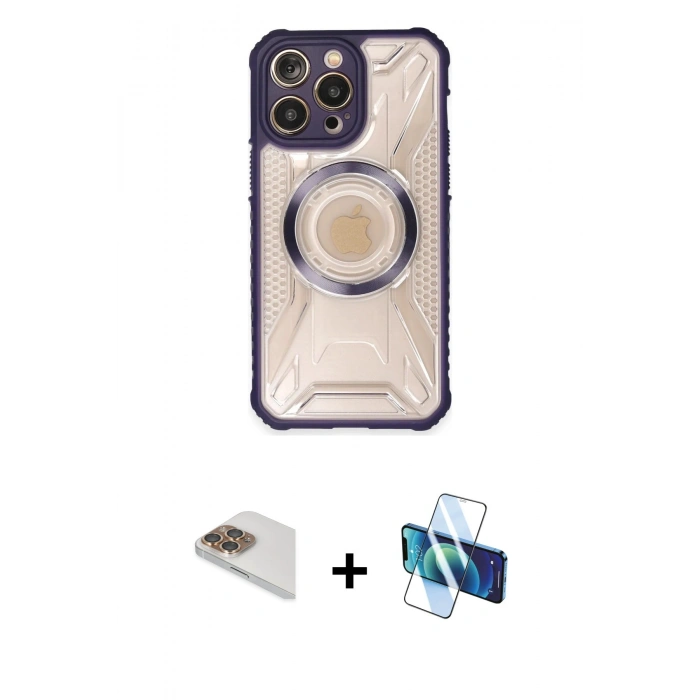 MARSİLYAN™- iPhone 13 Pro Max Kılıf Kutup Modern - Siyah 3D Antistatik Cam Ekran Koruyucu + Pers Alüminyum Kamera Lens - GD
